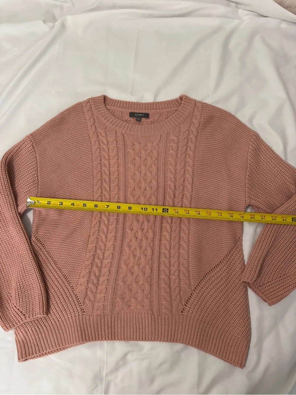 &merci Women's Cable Knit Crewneck Pink Sweater, Small Medium